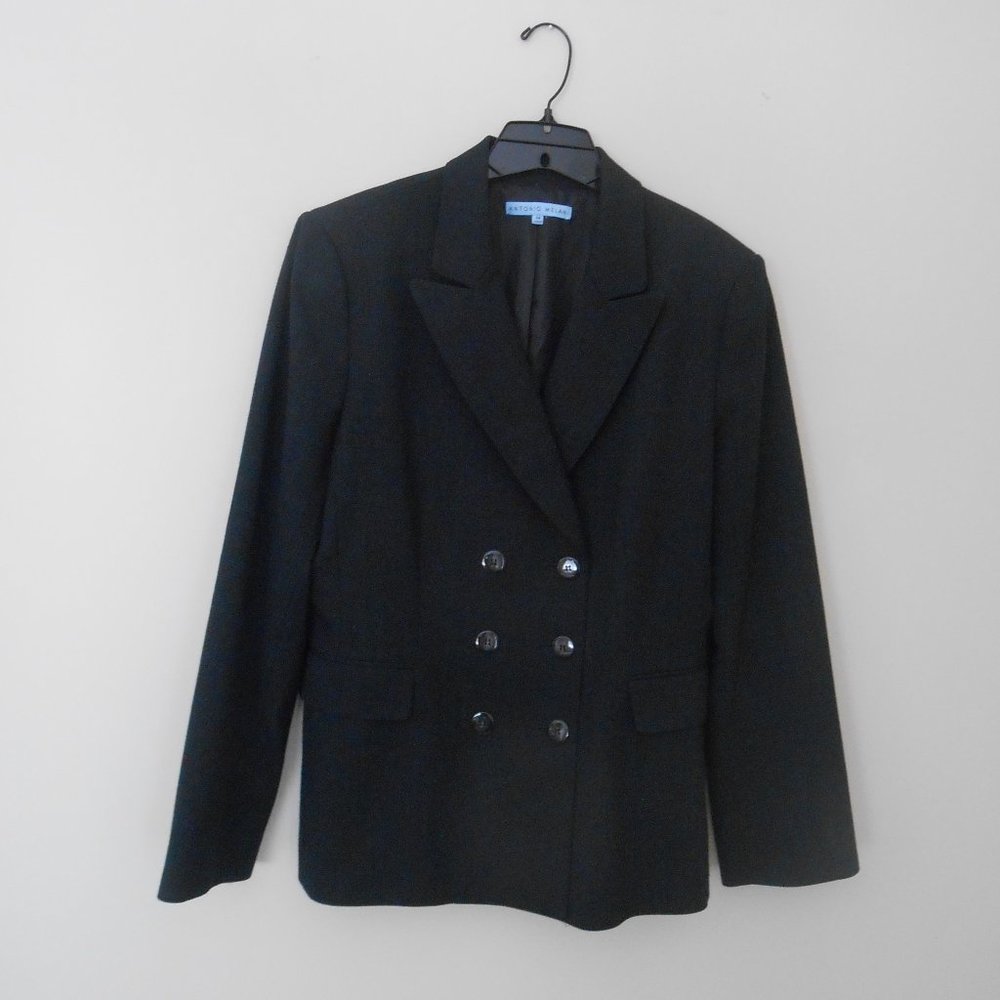 Antonio Melani size 14 Woman's double breasted blazer dark blue and black.